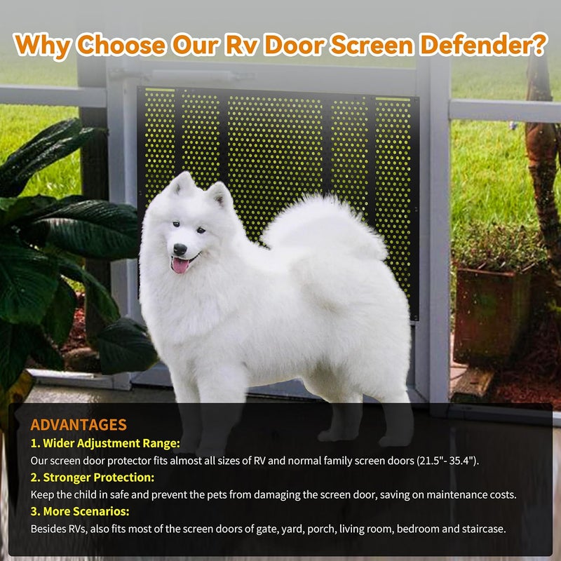RVZONE RV Screen Door Protector Adjusts from 21.5"- 35", RV Entry Screen Door Grille Adjustable Screen Defender for RV Door Camper Screen Door Protector for Dogs Kids - Image 2